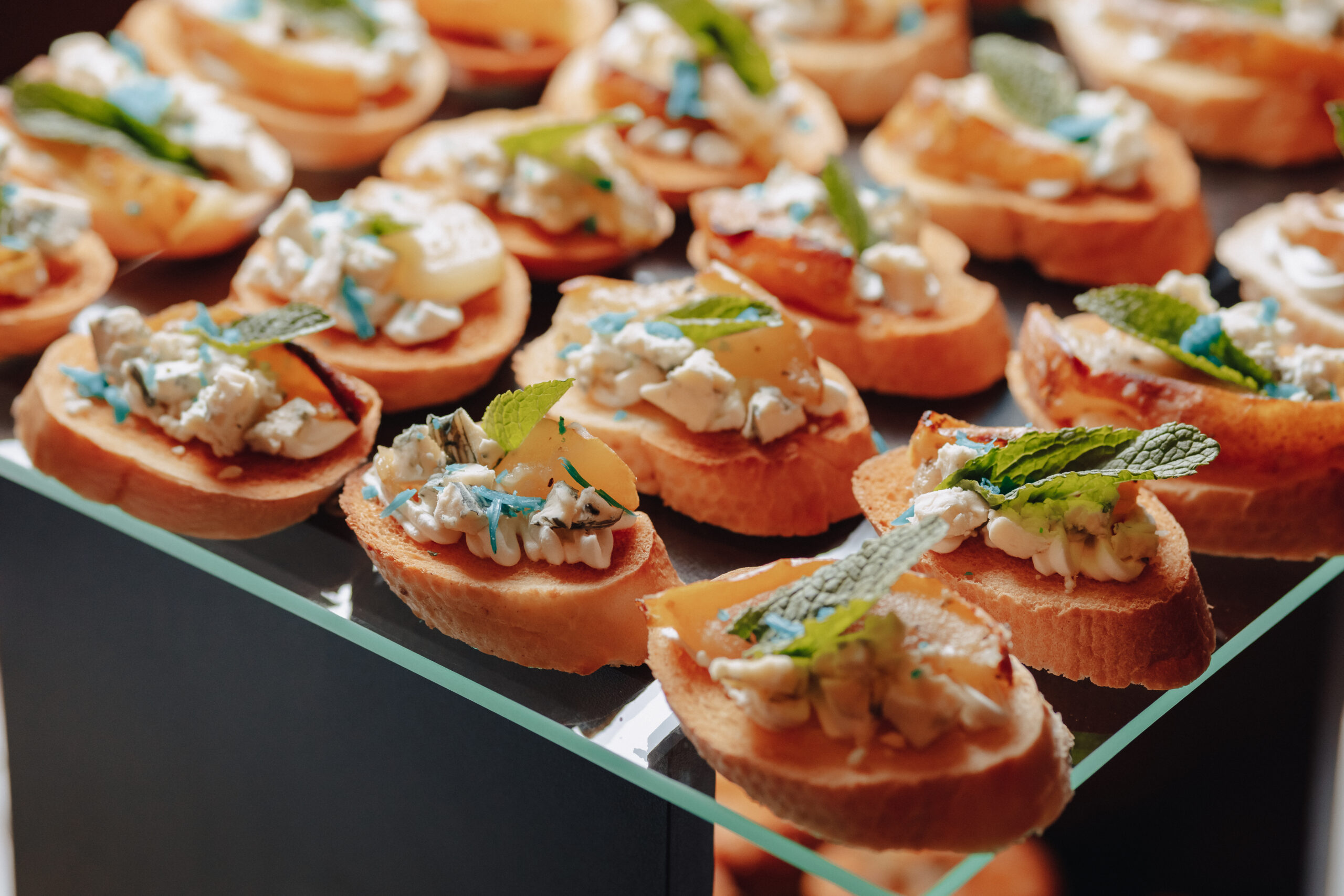 delicious festive buffet with canapés and different delicious meals salted and sweet
